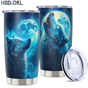 20oz Insulated Stainless Steel Tumbler with Cute Wolf Design - Keeps Drinks Hot/Cold, Fits Car Cup Holders - Ideal Gift for Wolf Lovers (Friends, Family, Girlfriend, Brother)