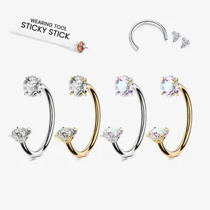 Kutlan 20G Tiny CZ Titanium Horseshoe Nose Ring - 14K Gold PVD Internally Threaded Small Horseshoe Ring for Nostril & Lobe Piercings - 6mm/7mm