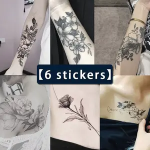 6 Large Herbal Tattoo Stickers, Including 6 Plain Flower Elements And Other Styles, Lasting 7-15 Days, Waterproof And Friction Resistant, Realistic Effect, Suitable For People Who Are Afraid Of Pain And Do Not Want To Tattoo