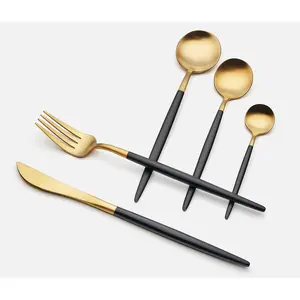 Luxe Noir Two-Toned Brushed Gold/Black 10PC Flatware Set