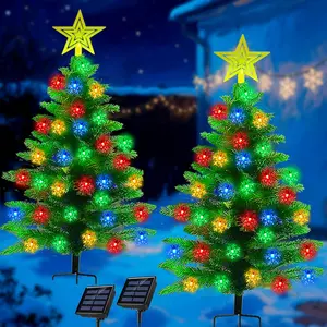 2 Pack 3.6Ft Solar Christmas Tree with 100 Snowflake Lights,  Christmas Decorations Outdoor, Solar Christmas Lights Outdoor Xmas Tree for Yard, Pathway, Porch, Cemetery, Holiday Decor
