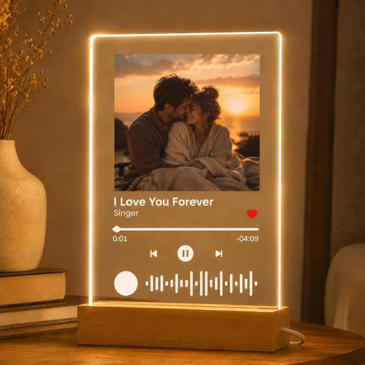 PRINT TOUCAN Personalized Photo LED Night Light - Custom Acrylic Picture Lamp with Warm White & 7-Color RGB Light, Romantic Modern Bedside Tables Decor, Customizable Anniversary/Valentine’s Day Couple Gift, Anniversary Gift, Decorative Light / Night Light