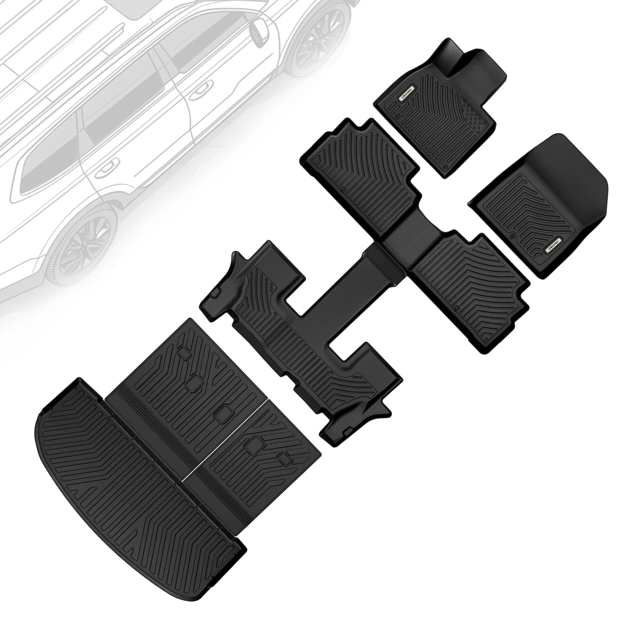 OEDRO TPE Floor Mats fits Compatible Models: 2020-2024 Kia Telluride 7 & 8 Seats, All Weather, Waterproof
