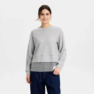 Women's Lace Hem Crewneck Pullover Sweatshirt - Universal Thread Light Gray XS
