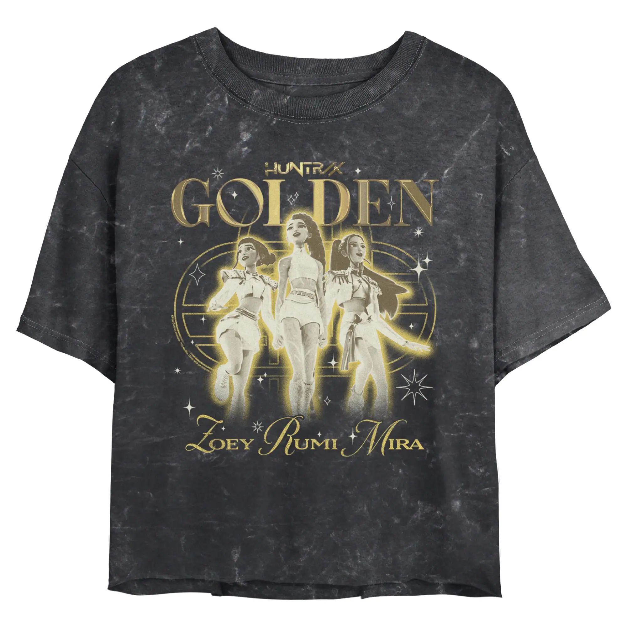 Juniors Womens KPop Demon Hunters Huntrix Golden Trio Cropped T-Shirt