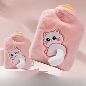 Multifunctional Hot Water Bottle, Cute Plush Cover, No Charging Needed, Thick Anti-Explosion Design, Warm Belly Heating Pad