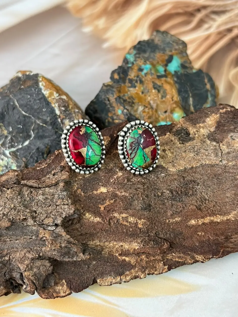 Handmade Sterling Silver Christmas Dahlia Collection: Post Studs Earrings Signed Nizhoni