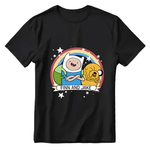 Adventure Time T-Shirt Featuring Finn and Jake in a Colorful Design Cotton Menswear