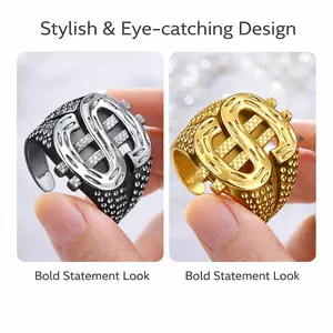 2Pcs Money Symbol Finger Rings Adjustable Open Rings for Men Hip Hop Fashion Jewelry Party Accessories Mens Ring