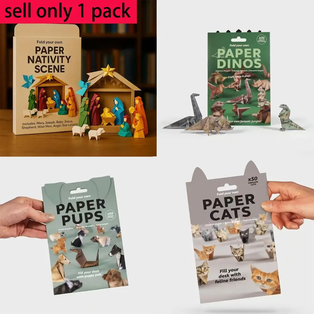 TOOUEE 50 Sheets per Pack Origami Paper for Crafts, 50 Different Animal & Character Designs - Cat, Dog, Dinosaur, People Origami Kit for Adults, Creative Hobby Gift for Christmas, Halloween, Birthday Party, Home Office Decoration, Home Office Desk Decor