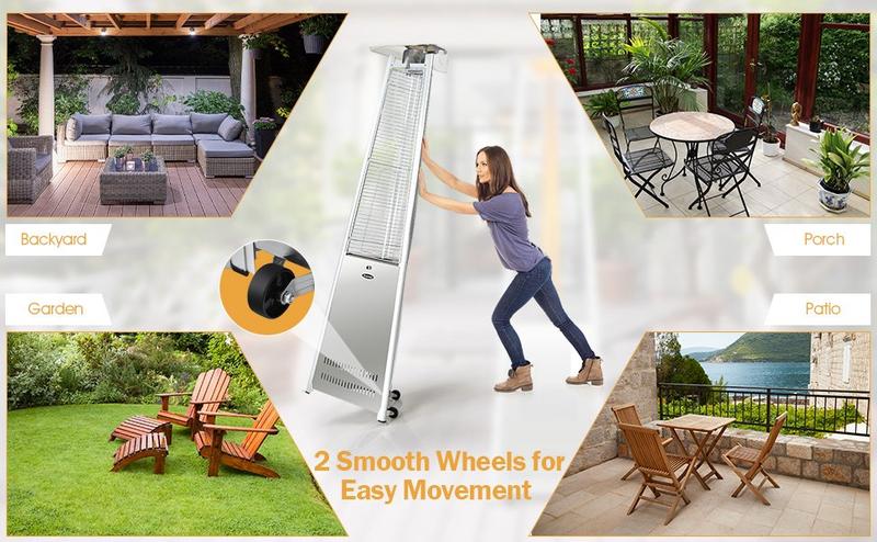 COSTWAY Propane Patio Heater with Wheels, 42000-50000 BTU Outdoor Heaters for Patio with Shelf Tabletop, Stainless Steel Burner, Auto Shut Off & Tip-Over Protection, Portable Patio Heaters for Outdoor Use