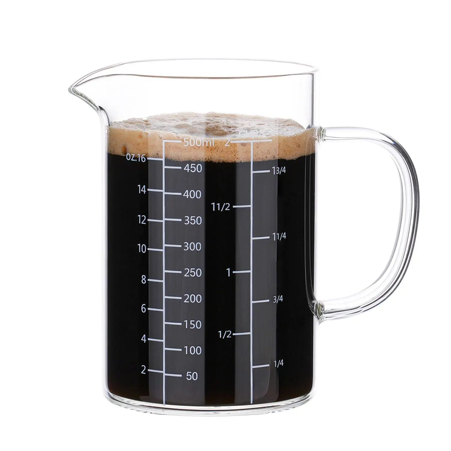 500ml 2 Cup Glass Measuring With Handle  High Borosilicate Three Scales (oz Ml/cc For Kitchen Or Restaurant Easy To Read