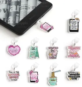 9 count Charms for E-Reader, About Funny Theme Dust Plug Charm Compatible with Type C  Port,  for Book Lover Readers Men Women Teachers Students, Accessories for E-Reader
