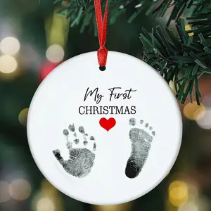 My First Christmas, Baby Foot and Hand Prints Ornament, Baby's First Christmas Ornament, Ceramic Christmas Ornaments, Christmas Gifts for Expecting Parents, Christmas Tree Hanging Ornament, Newborn Baby Keepsake for Baby, Christmas Newborn Baby Gift