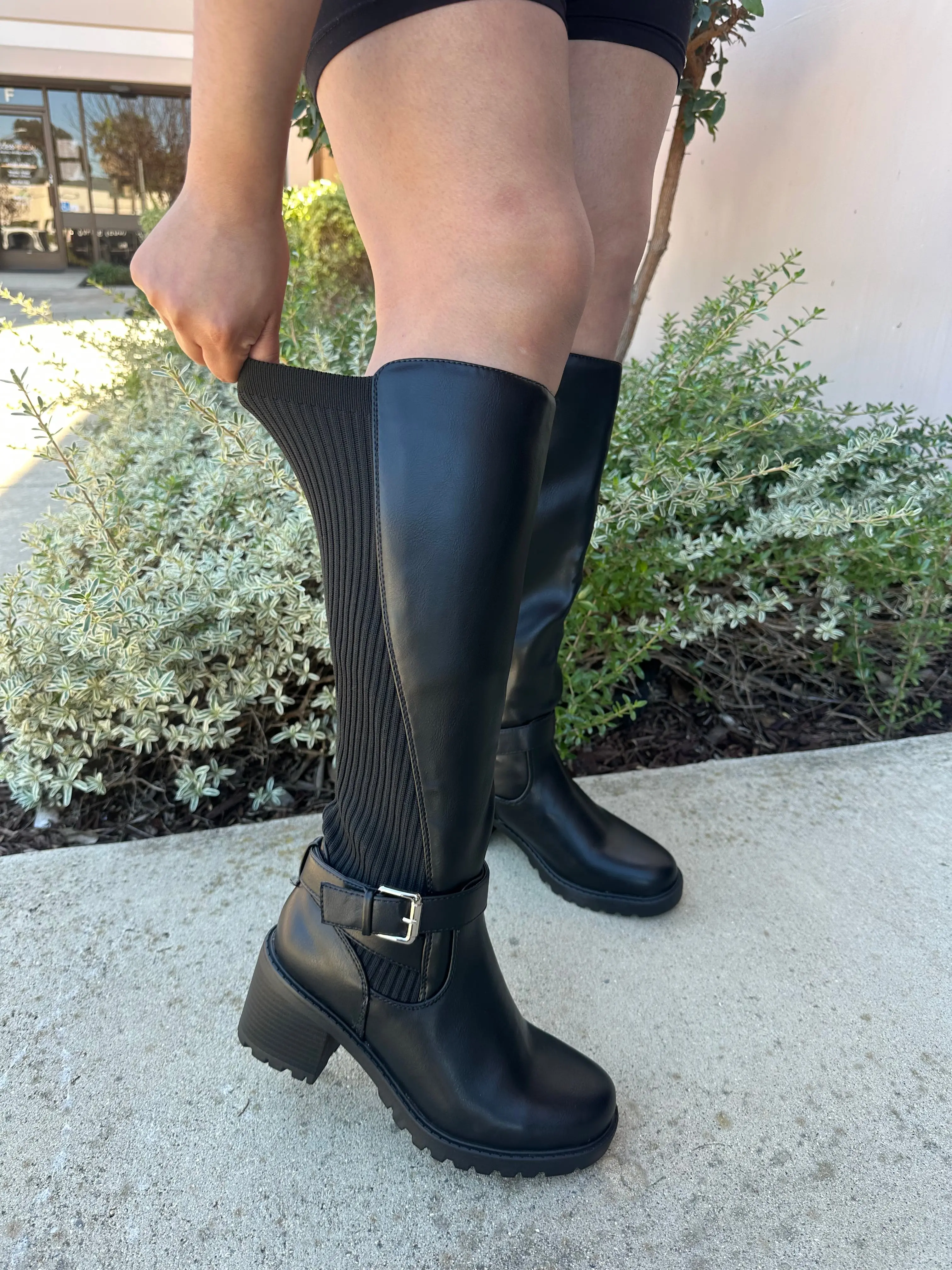 Naomi Women's Stretch Fabric Boots, Casual Knee-High Style in Black with 3-Inch Comfortable Heels and an Accommodating Fit