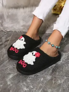 Women's Halloween Themed Cartoon Ghost Pattern Slippers, Casual Soft Comfortable Home Slippers, Warm Slippers for Indoor & Outdoor Use for Fall & Winter
