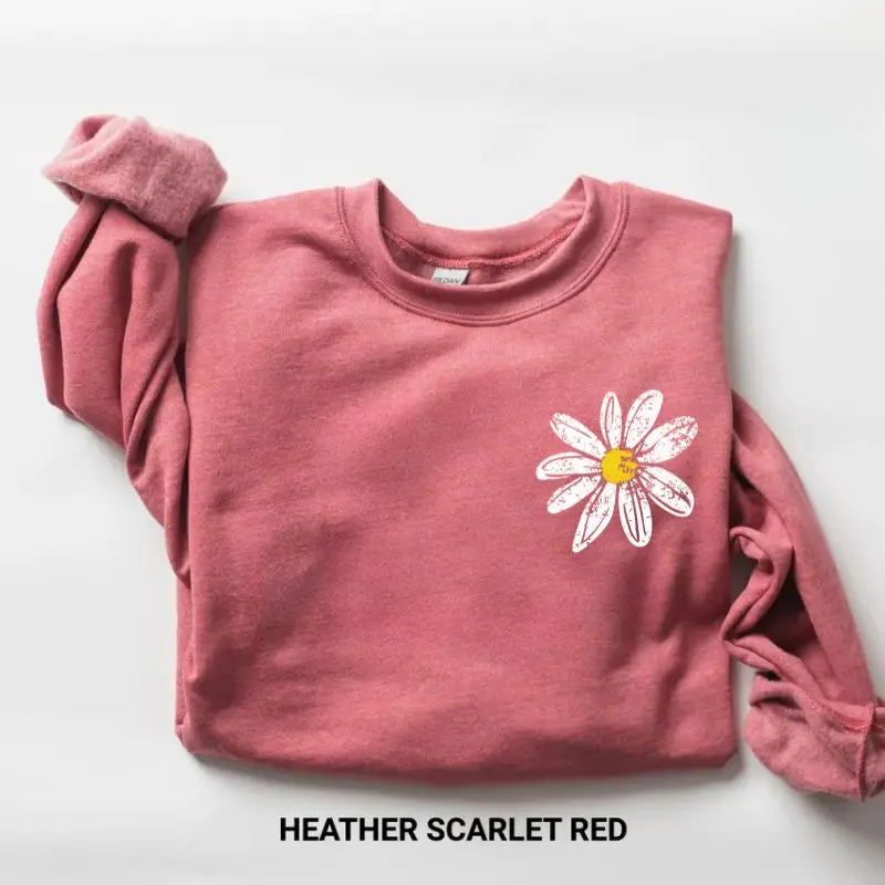 Daisy Sweatshirt, Retro Floral Shirt, Women's Casual Long Sleeve, Cotton Fabric Tops, Women's Favorite Top Gift for Women