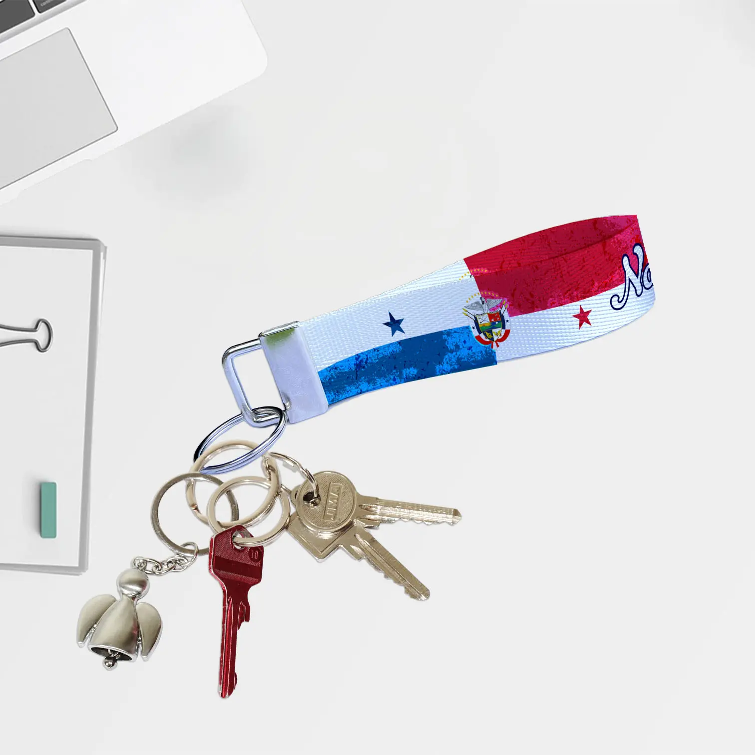 Artistic Panama Flag (Ryan's Version) - Personalized Name Nylon Key Fob - Custom Wristlet Keychain
