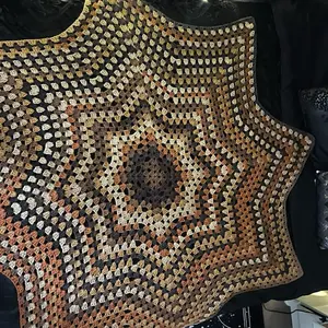 Crocheted 8 Point Star Throw Blanket - Handmade, Unique Design, Warm Colors, Soft and Cozy Texture Sleep
