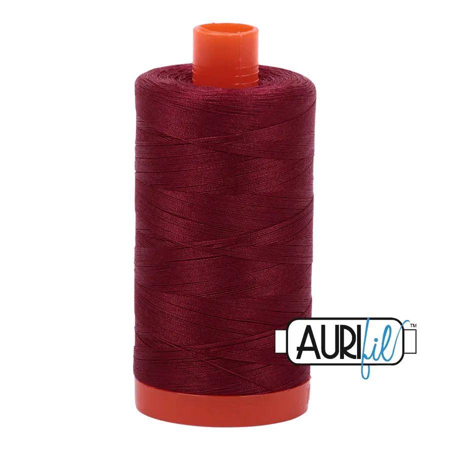 Aurifil 50wt Cotton Thread - A1050-2460 Dark Carmine Red, 1422yd, Low Lint Buildup, Versatile for Piecing, Patchwork, Garment Sewing with Consistent Stitches & Refined Finish
