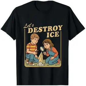 ✊🔥[Viral TikTok Shirt][Vintage Graphic Tee]"Destroy ICE" Satirical Political Graphic Cotton Short Sleeve T-Shirt Unisex Casual Streetwear Protest Style Tee for Men Women Vintage Aesthetic Daily Wear
