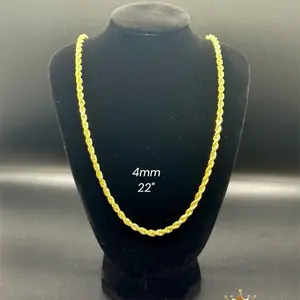 Gold Rope Chain Necklace 4mm Width 22 Inch Length Classic Style for Everyday Wear 10K Gold 22 Pulgadas