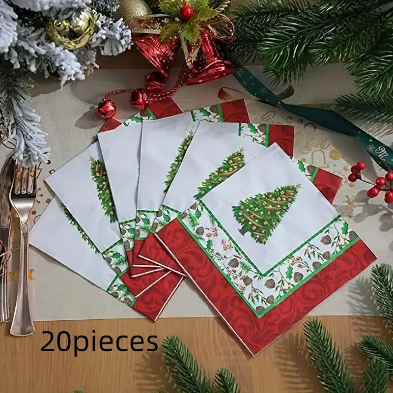 Christmas Tree Pattern Napkin, 20pcs/set Disposable Napkin, Disposable Tableware for Holiday Party, Home Decor Supplies
