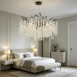 23.6inch Black K9 crystal chandelier, round branch chandelier,  suitable for dining rooms, living rooms, foyers, kitchen islands, bathrooms, and other places, modern crystal ceiling light fixture. Features three-tone lighting function