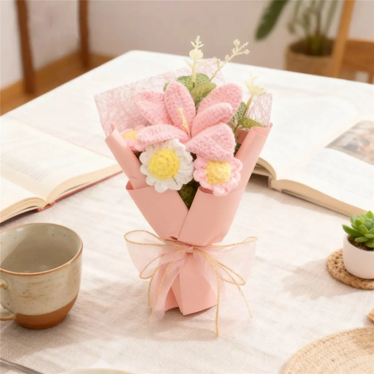 Handmade Crochet Tulip Bouquet, Teacher's Day Valentine's Mother's Christmas Birthday Gift, Decorative Bouquet, Universal Decoration Flowers