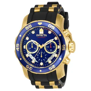 Invicta Men's Pro Diver Scuba Chronograph — Original Heritage Blue/Gold — 48mm Iconic Dive Watch, Gold Case, Blue Dial, Silicone Steel Strap — Authentic, New in Box