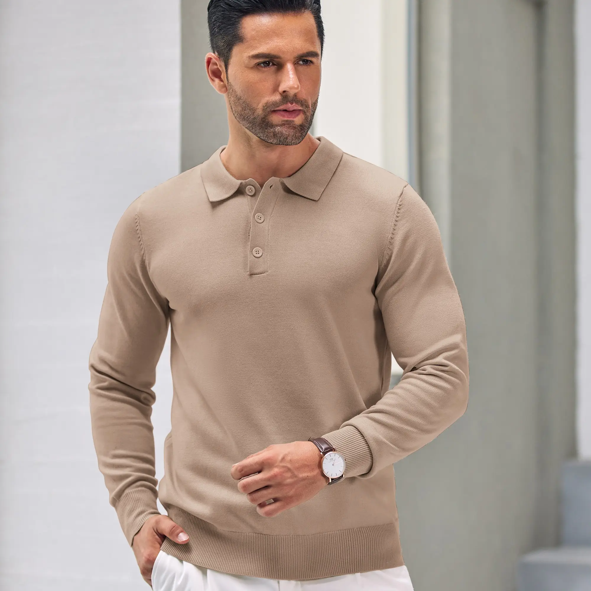 COOFANDY Fall Outfits Soft Menswear Knit Polo Shirts Casual Long Sleeve Classic Polo Shirts Button Down Golf Shirts Top Birthday Stretch Stylish Knitt