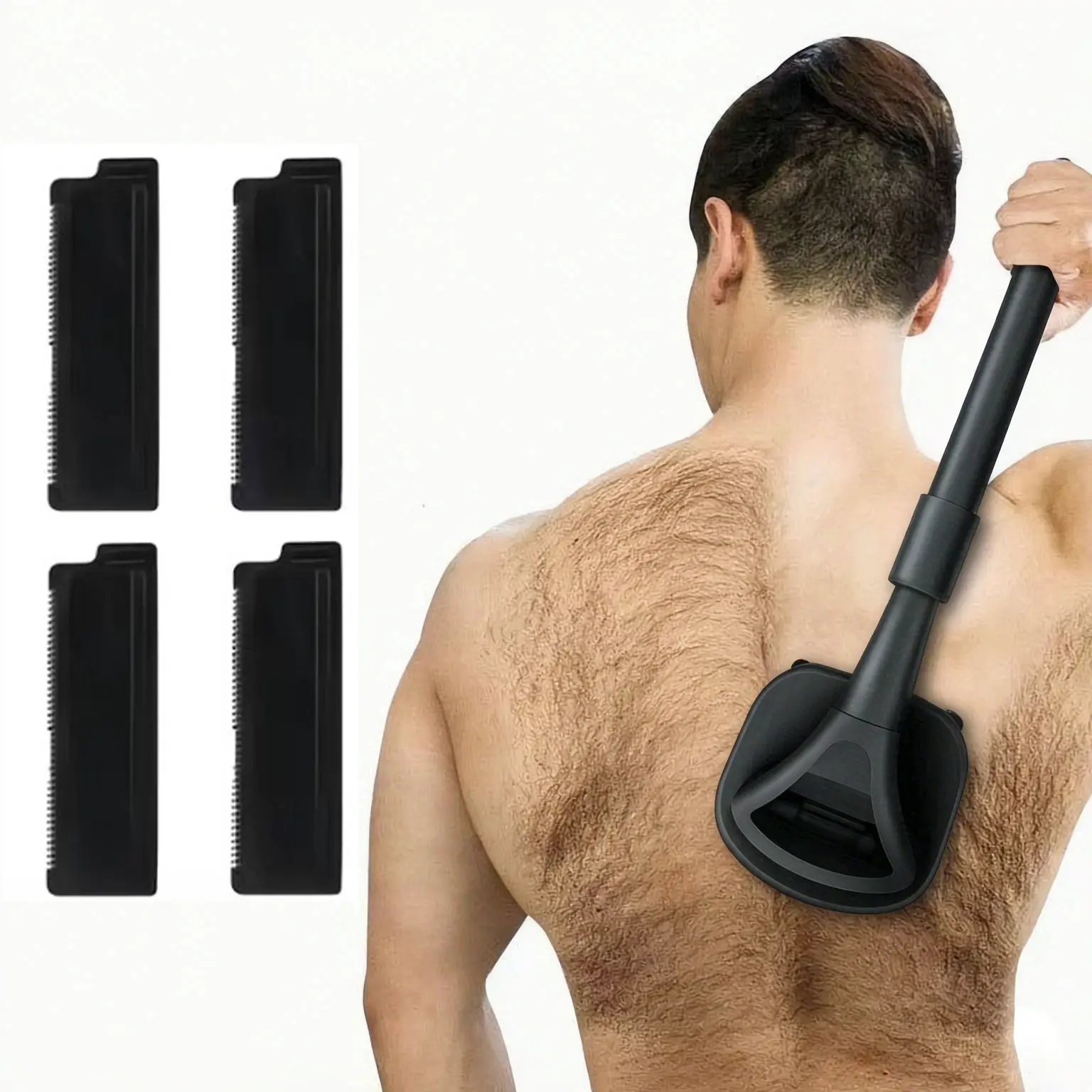 Men's Back Shaver with 4 Blades, 2 Count Foldable Long Handle Manual Hair Removal Tool, Body Hair Trimming, Body Hair Trimmer, Body Manscaping Trimmer, Body Hair Grooming Tool for Men