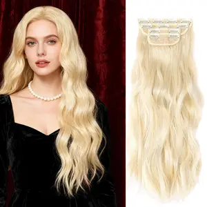 613 Blonde Hair 20 Inch Clip in Synthetic Hair Extensions 4PCS Thick Double Weft Natural Fiber Long Wavy Hairpieces Christmas Gifts for Women GF Mom