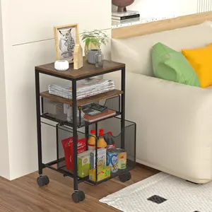 VyGrow Rolling File Cart with 2 Storage Drawers - Under Desk Wood & Mesh Hanging Folder Organizer for Home Office (Slim Fit)