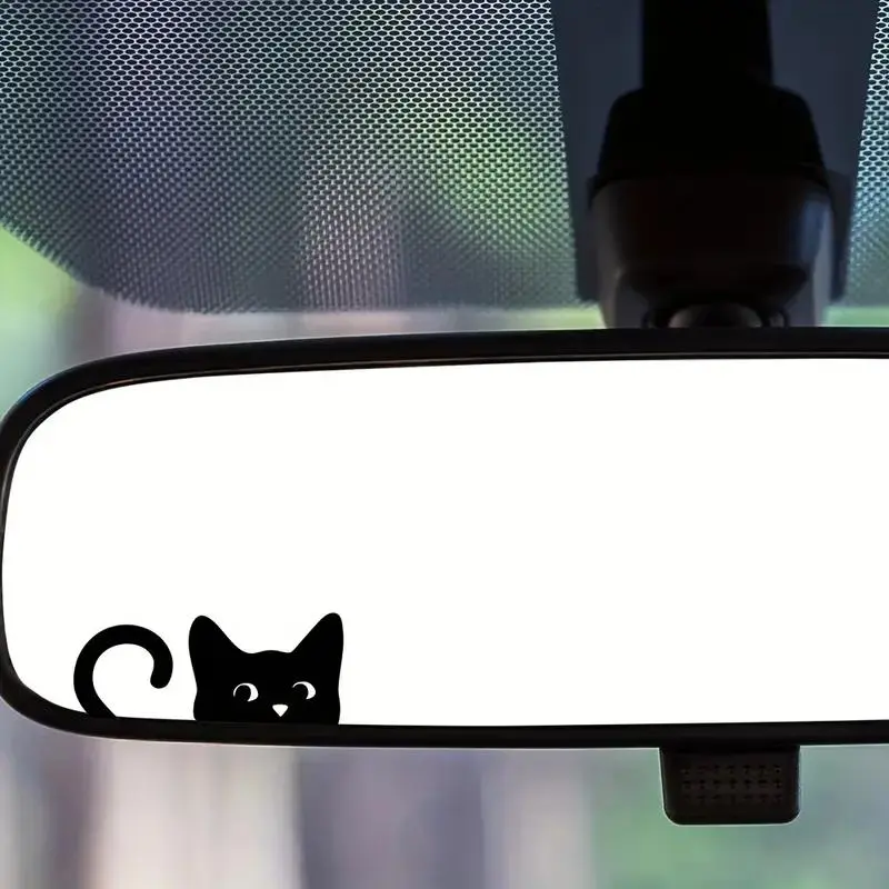 Cat Pattern Car Rearview Mirror Sticker, Vinyl Material Car Mirror Decal, Car Interior Decoration Accessories, Sticker for Cars, Home, Office, Cute Car Decor, Car Stickers