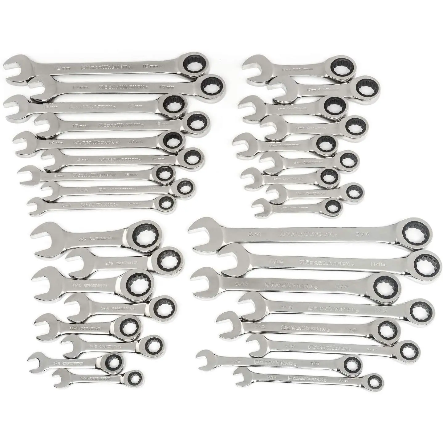 Pretty Boy 34-Pc Ratcheting Wrench Set - SAE & Metric, Standard & Stubby, 72-Tooth Box End, Off Corner Loading, Pass Thru Technology (Model 85034)