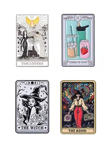 4pcs/set Tarot Cards Enamel Pins Durable Metal Pins The Lovers The Moon Judgement Three Of Cups The Witch Gothic Mystical Witchy Vibes Metal Brooches Lapel Backpack Badge Jewelry Accessories Gifts for Friends