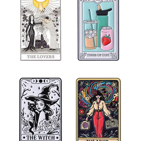 4pcs/set Tarot Cards Enamel Pins, Durable Metal Pins, Collectible Pins, Alloy Brooch Pin, The Lovers The Moon, Gothic Mystical Vibes, Metal Brooches, Lapel Backpack Badge Jewelry Accessories Gifts for Friends