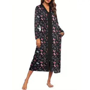 Women's  Loose Fit Long Sleeve Nightgowns House Dress with Hand Pockets  Zipper Robe  Loungewear Lightweight Housecoat Full Length Nightgown  postpartum clothes  hospital gowns for women  women's sleepwear  Wear it after shower and swimming