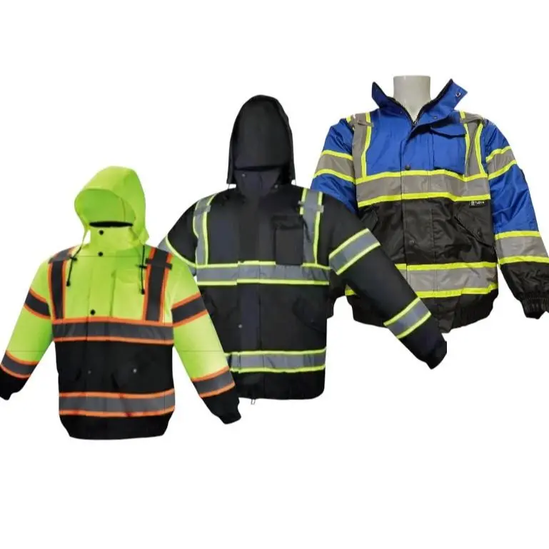 Men's Hi-Viz Work Safety Jacket with Sherpa Liner, Long Sleeve, Zipper Closure, High Visibility Vest, Hi Vis Jacket Vest