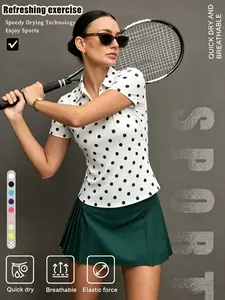 Women's Polo Sportswear Polka Dot, Moisture-Wicking Breathable Comfort, Short Sleeve, Ideal for Golf Baseball Tennis, Athletic Polo Shirt