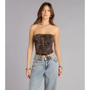 Late Night Edge Zebra Lace-Up Corset Top