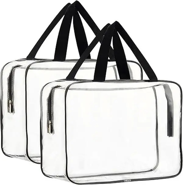 2-Piece Large Clear Makeup Cosmetic Organizer Bag, Plastic Tote Bags, Waterproof Transparent Handbag Purse