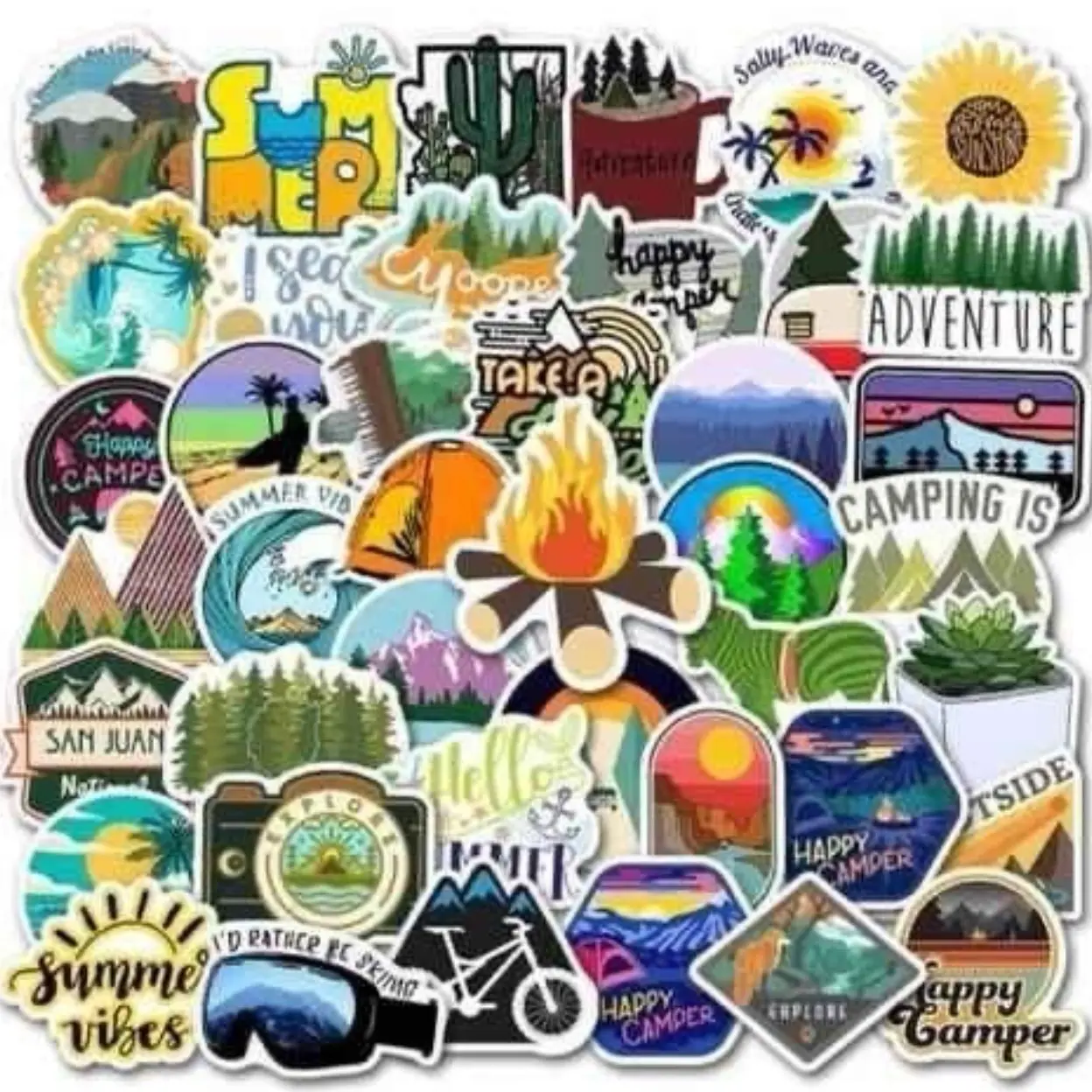 50 Pack of Outdoor Themed Stickers. Camping, Hunting, Fishing and More!