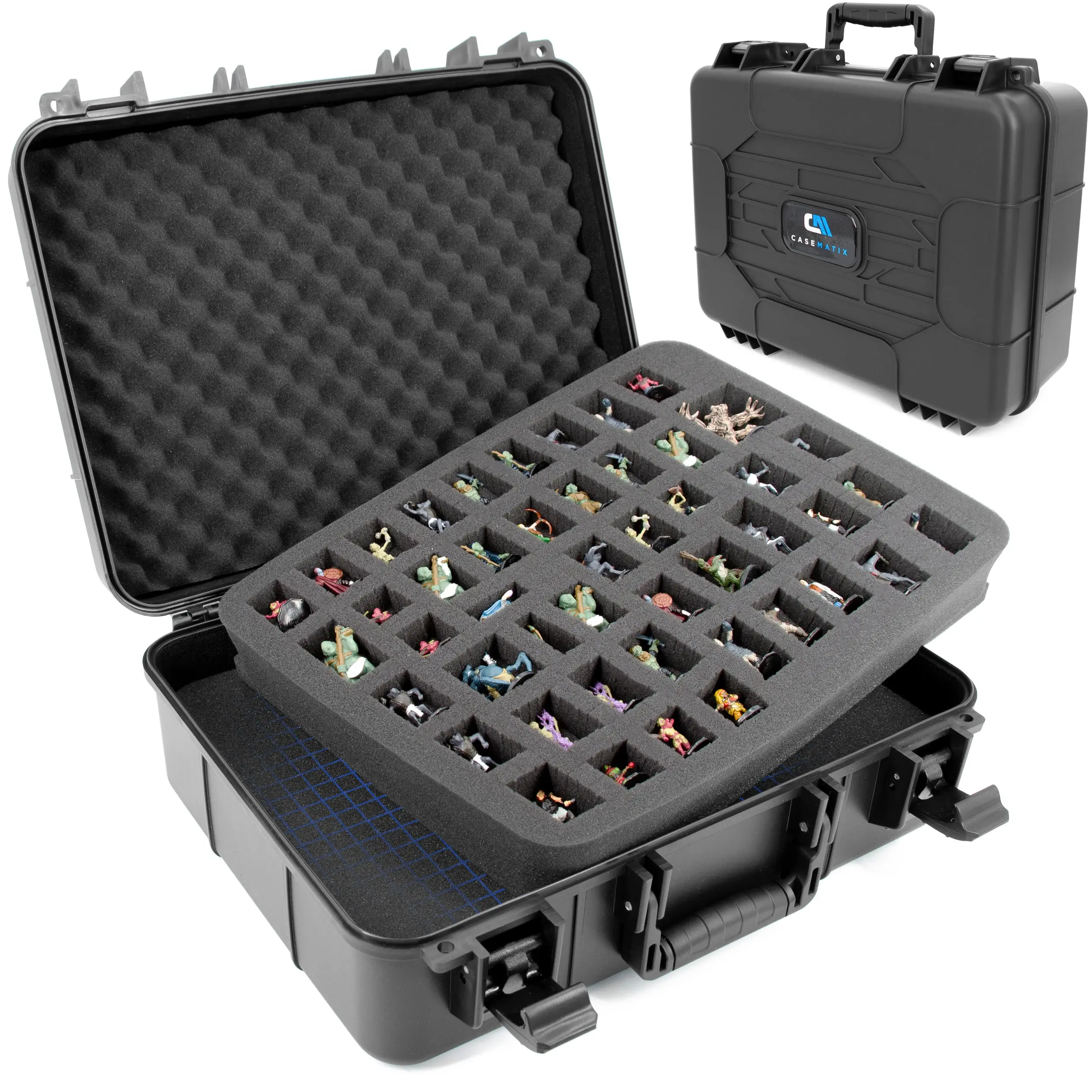 Miniature Storage Hard Shell Figure Case - Dual Layer Foam Miniature Case for Warhammer 40k, DND & More! Durable Composite Plastic with Customizable Foam System & Built-in Security Features