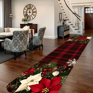 Christmas Red runner carpet with velvet comfort, professional-grade printing technology creates stunning visuals, great for home decoration, anti-slip backing, machine-friendly, checkered rug, Boho washable rug