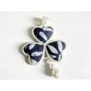 Handcrafted Silver Necklace with Clover & Gourd Tassel |     Unique Boho Statement Pendant