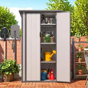 YODOLLA Tall Outdoor Storage Cabinet with 3 Adjustable Shelves,Plastic Garden Cupboard Weatherproof with Sloped Roof for Garage, Shed & Patio