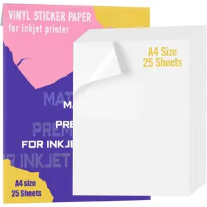 Printable Vinyl Sticker Paper for Inkjet Printer - 25 Matte White  Decal Paper Sheets - Dries  and Holds Ink Beautifully