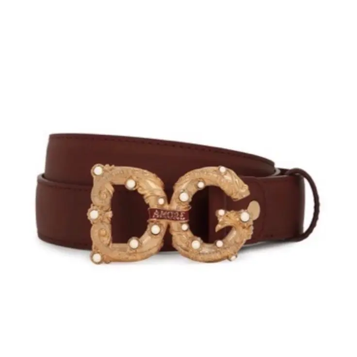 Pre-owned Dolce & Gabbana Leather Belt DG Amore Size 105